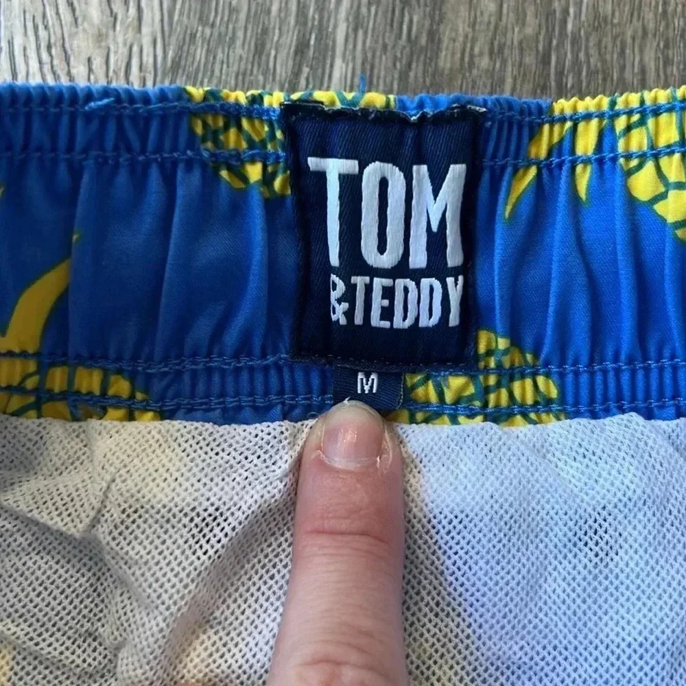 Tom and Teddy Shorts Yellow Pineapple Swim Trunks Size Medium Tropical Vacation